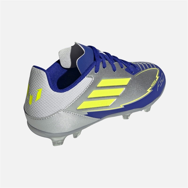 adidas Junior F50 Liga Messi FG/MG Fast/multi Grund Fodboldstøvler Silver Metallic/Solar Yellow/Lucid Blue - Billede 3