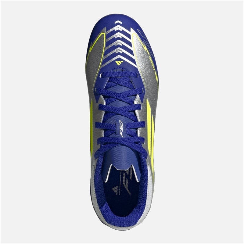 adidas Junior F50 Liga Messi FG/MG Fast/multi Grund Fodboldstøvler Silver Metallic/Solar Yellow/Lucid Blue - Billede 4