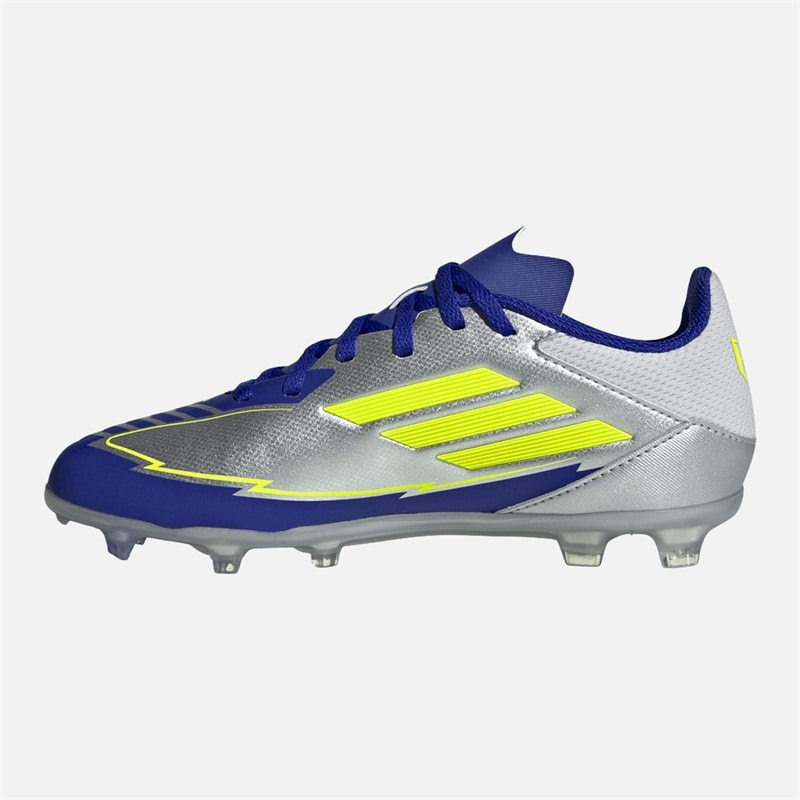 adidas Junior F50 Liga Messi FG/MG Fast/multi Grund Fodboldstøvler Silver Metallic/Solar Yellow/Lucid Blue - Billede 5