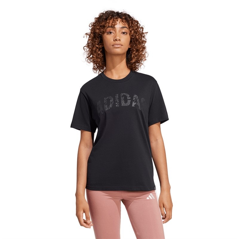 adidas Dame camouflage print logo t shirt Sort - Billede 1