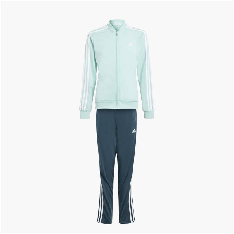 adidas Junior Piger Essentials 3-Striber Træningsdragt Semi Flash Aqua/Hvid - Billede 1