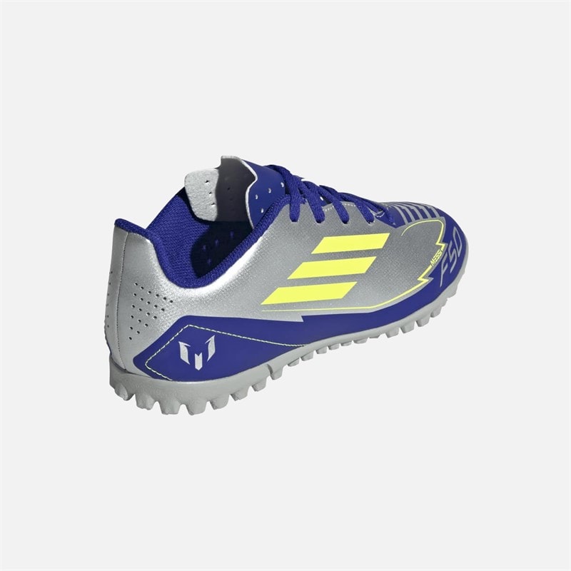 adidas Børne F50 Messi Club La Vida Rapida Pack TF Astro Fodboldstøvler Silver Metallic/Solar Yellow/Lucid Blue - Billede 3