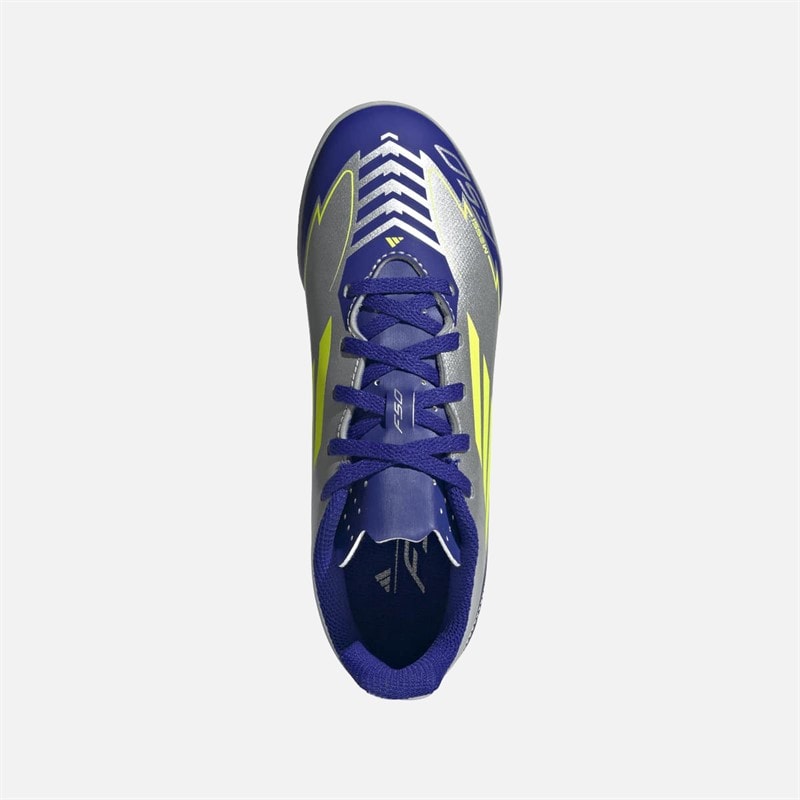 adidas Børne F50 Messi Club La Vida Rapida Pack TF Astro Fodboldstøvler Silver Metallic/Solar Yellow/Lucid Blue - Billede 4