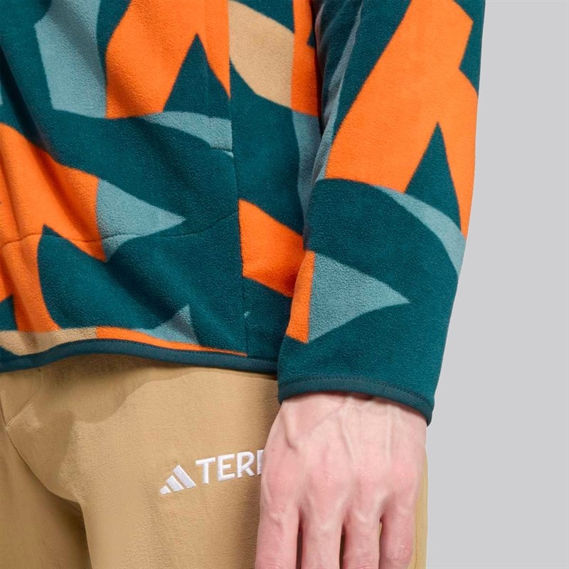 adidas Herre Terrex Multi Print Fuld Lynlås Fleece Jakke Aurora Ivory/Semi Impact Orange - Billede 3