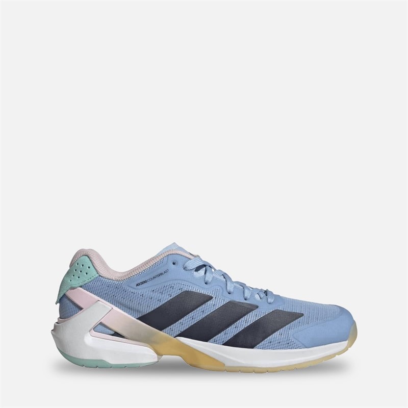 adidas Damesko Courterblast Adizero indendørs bane sko Glow Blue/Shadow Navy/Clear Pink