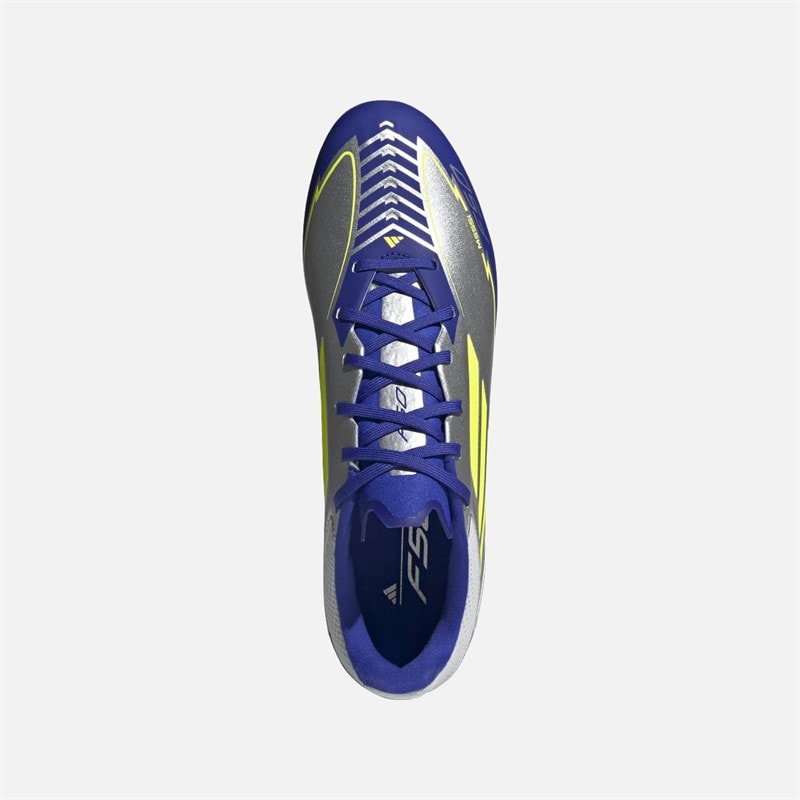 adidas Herre F50 League Messi La Vida Rapida Pakke FG/MG Fast Underlag/Multi Underlag Fodboldstøvler Silver Metallic/Solar Yellow/Lucid Blue - Billede 4