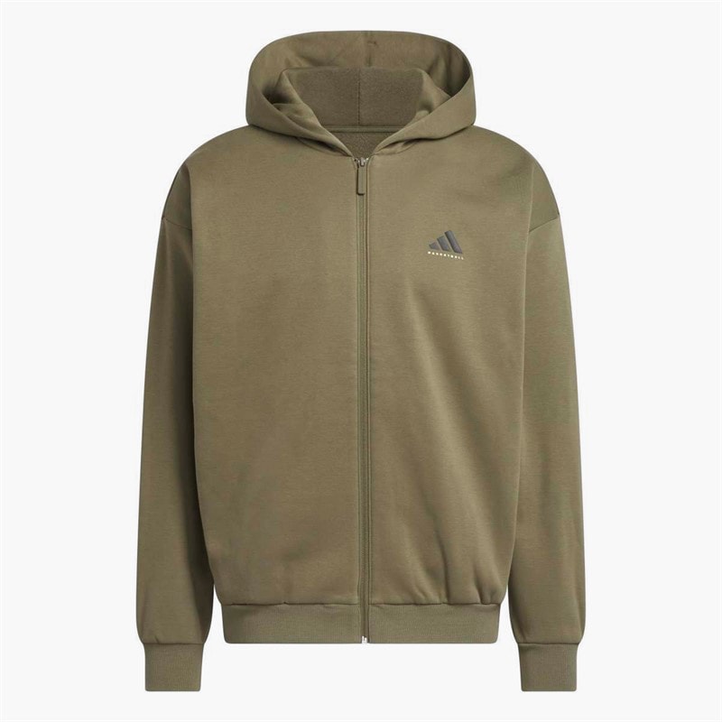 adidas Herre adidas Basketball Hættetrøje med Fuld Lynlås Olive Strata - Billede 1