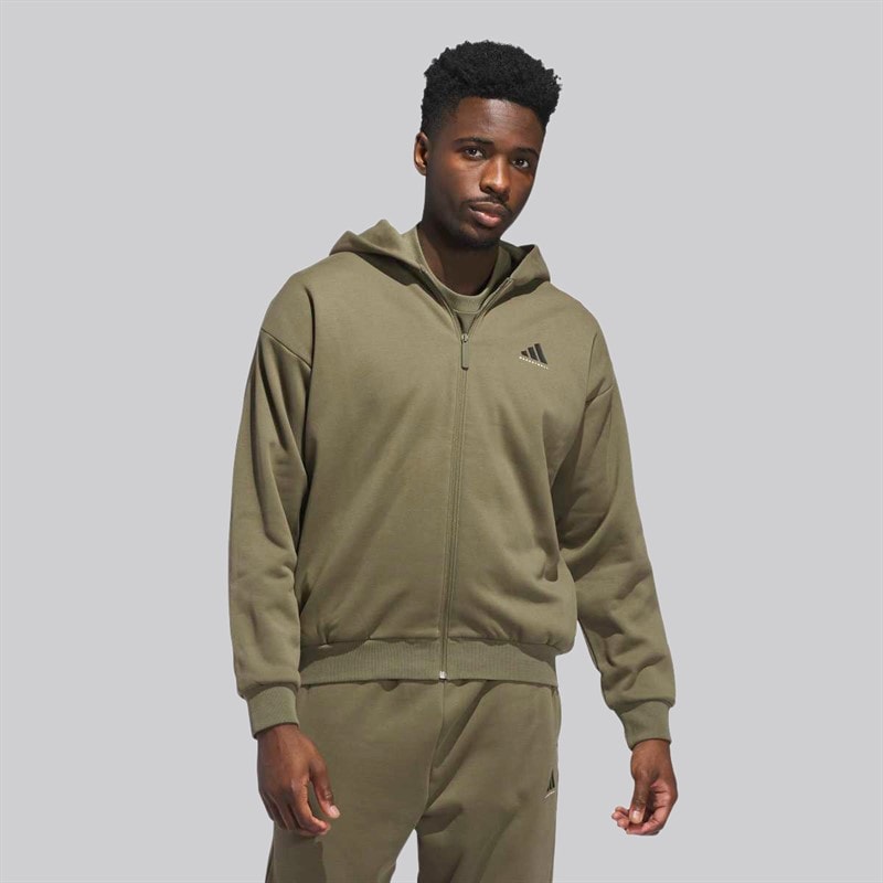 adidas Herre adidas Basketball Hættetrøje med Fuld Lynlås Olive Strata - Billede 2