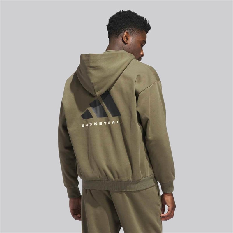 adidas Herre adidas Basketball Hættetrøje med Fuld Lynlås Olive Strata - Billede 3