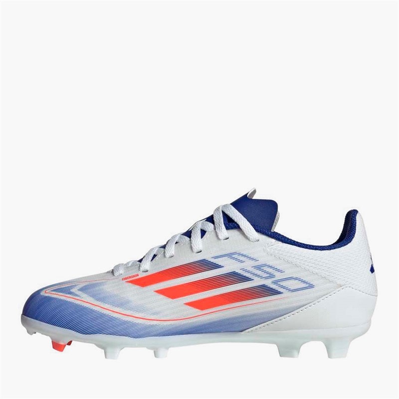 adidas Junior F50 Liga Fremrykning Pakke FG/MG Fast/Multi Grund Fodboldstøvler Cloud White/Solar Red/Lucid Blue - Billede 5
