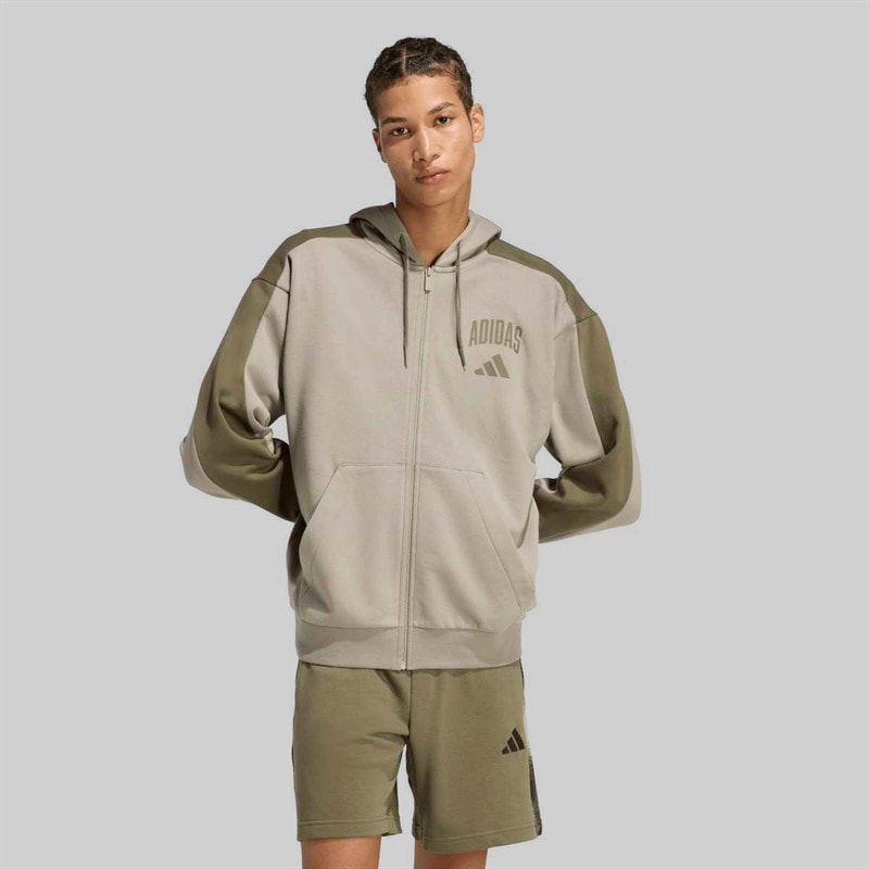 adidas Herre Collegiate Fleece Lynlås Hættetrøje Silver Pebble/Olive Strata - Billede 2