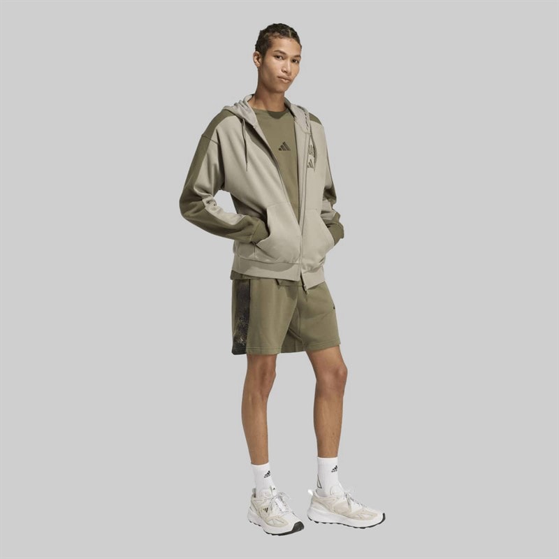adidas Herre Collegiate Fleece Lynlås Hættetrøje Silver Pebble/Olive Strata - Billede 4