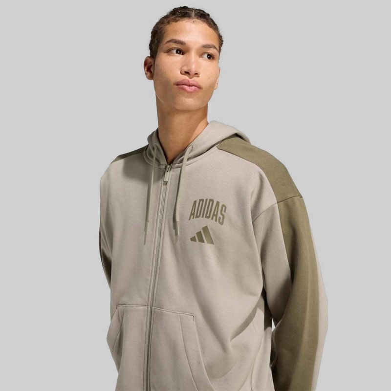 adidas Herre Collegiate Fleece Lynlås Hættetrøje Silver Pebble/Olive Strata - Billede 5