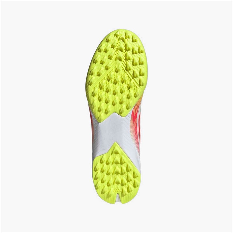adidas Dame F50 League Mid Pure Victory Pack TF Astro Fodboldstøvler Cloud White/Lucid Red/Solar Yellow - Billede 2