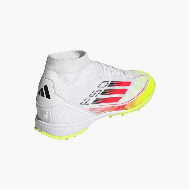 adidas Dame F50 League Mid Pure Victory Pack TF Astro Fodboldstøvler Cloud White/Lucid Red/Solar Yellow - Billede 3