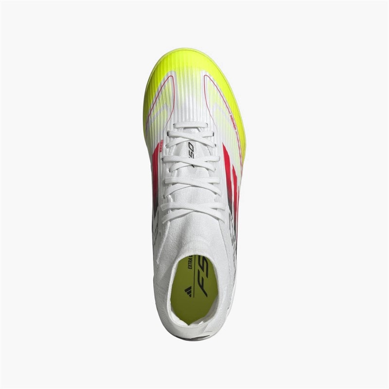adidas Dame F50 League Mid Pure Victory Pack TF Astro Fodboldstøvler Cloud White/Lucid Red/Solar Yellow - Billede 4
