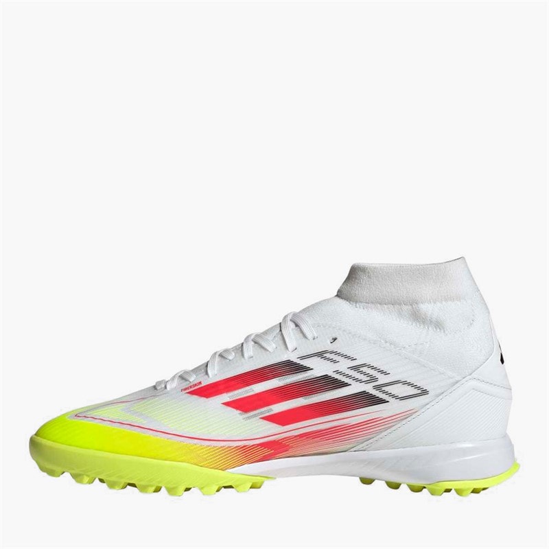 adidas Dame F50 League Mid Pure Victory Pack TF Astro Fodboldstøvler Cloud White/Lucid Red/Solar Yellow - Billede 5