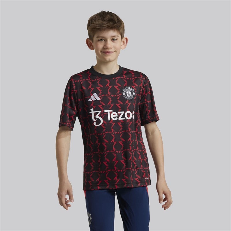 adidas Junior Drenge MUFC Manchester United 24/25 Pre Match Trøje Sort/Mufc Red - Billede 1
