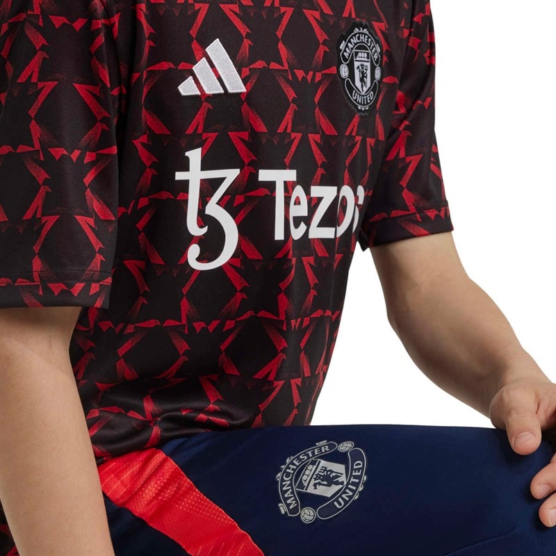adidas Junior Drenge MUFC Manchester United 24/25 Pre Match Trøje Sort/Mufc Red - Billede 3