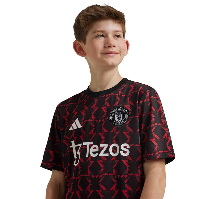 adidas Junior Drenge MUFC Manchester United 24/25 Pre Match Trøje Sort/Mufc Red - Billede 4