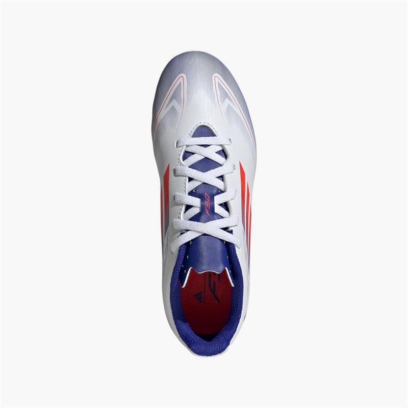 adidas Junior F50 Klub Fremgang Pakke FG Fast Bund Fodboldstøvler Cloud White/Solar Red/Lucid Blue - Billede 4