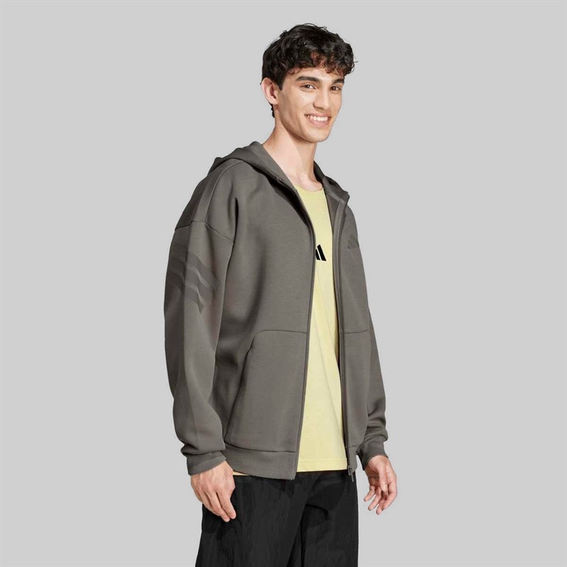 adidas Herre Future Icons 3 striber lynlås hættetrøje Putty Beige - Billede 4