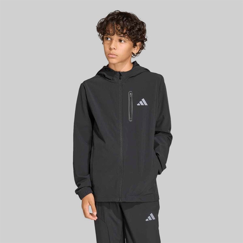adidas Junior Drenge Tech vævet jakke med hætte Sort/Grey Four