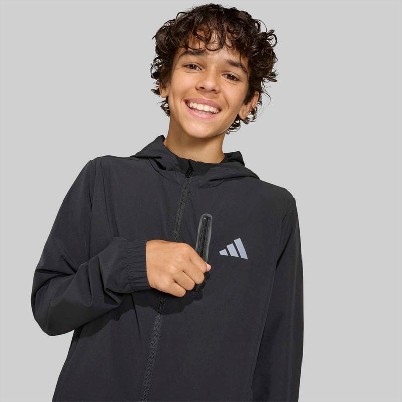 adidas Junior Drenge Tech vævet jakke med hætte Sort/Grey Four - Billede 3