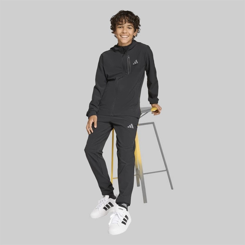 adidas Junior Drenge Tech vævet jakke med hætte Sort/Grey Four - Billede 4
