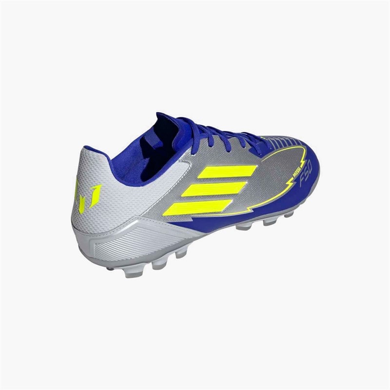 adidas Herre F50 League Messi La Vida Rapida AG Kunstgræs Fodboldstøvler Silver Metallic/Solar Yellow/Lucid Blue - Billede 3