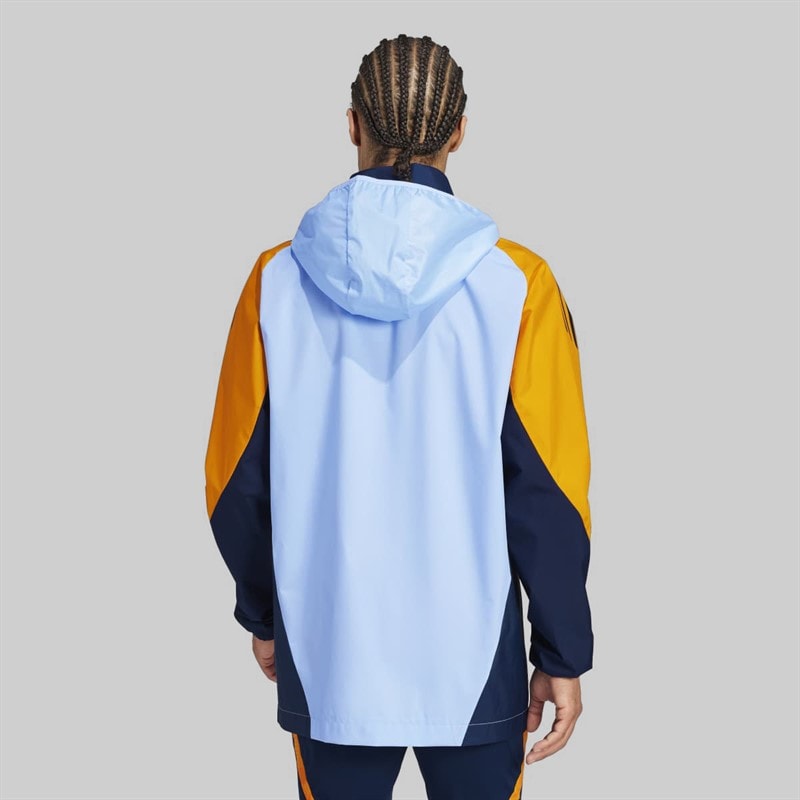 adidas Herre RMA Real Madrid 24/25 Konkurrence Alle Vejr Jakke Glow Blue/Crew Orange/Team Navy Blue - Billede 2
