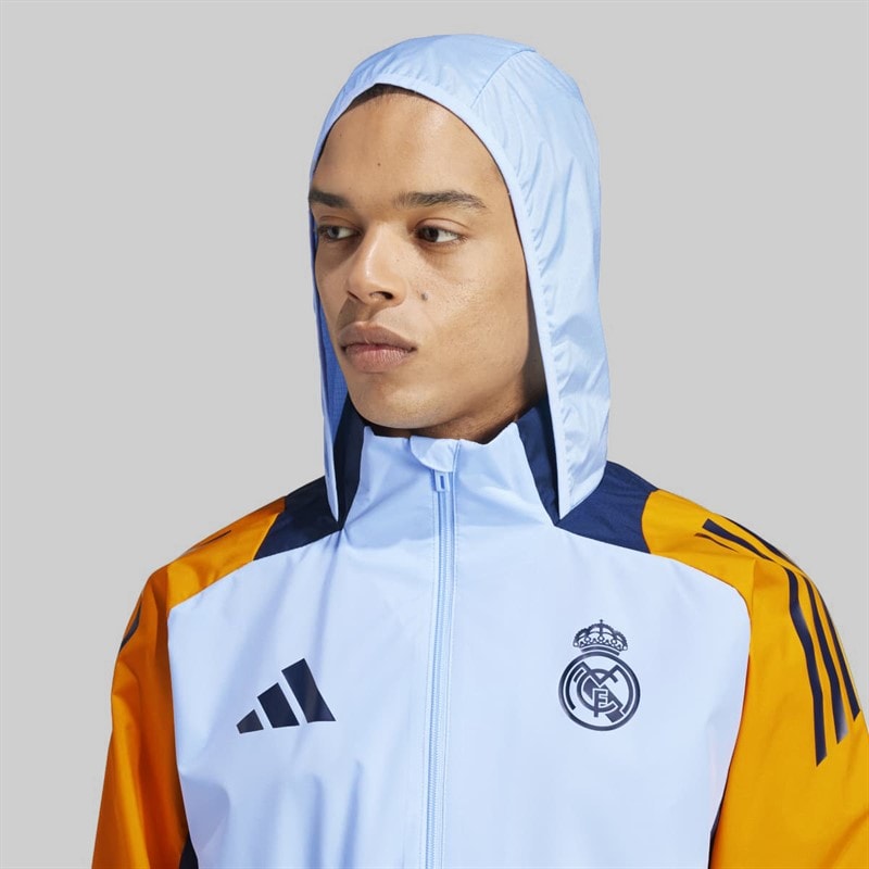 adidas Herre RMA Real Madrid 24/25 Konkurrence Alle Vejr Jakke Glow Blue/Crew Orange/Team Navy Blue - Billede 3