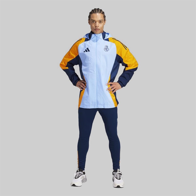 adidas Herre RMA Real Madrid 24/25 Konkurrence Alle Vejr Jakke Glow Blue/Crew Orange/Team Navy Blue - Billede 5