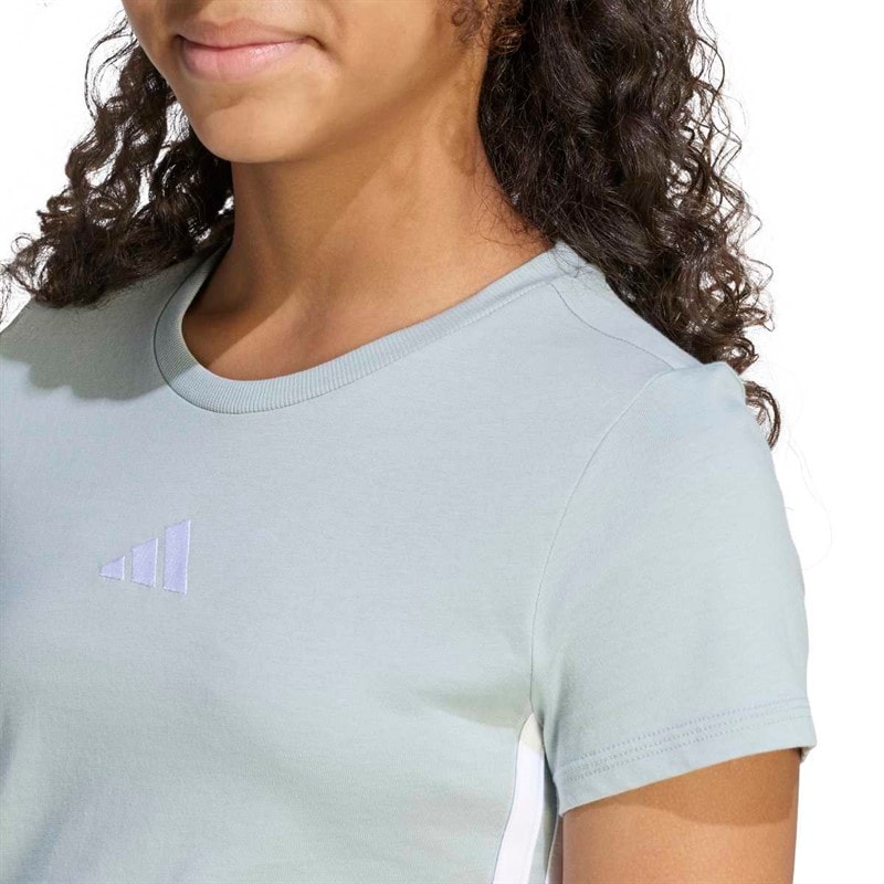 adidas Junior Piger Basis T-shirt Wonder Sage/Hvid - Billede 5