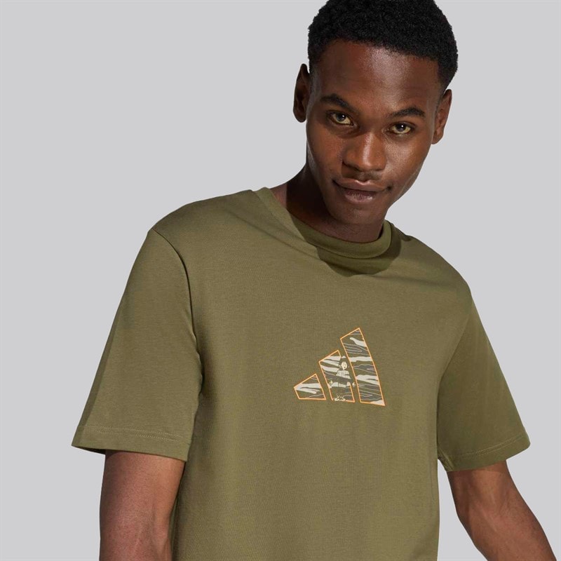 adidas Herre Camo Explorer Grafik T-shirt Olive Strata - Billede 2