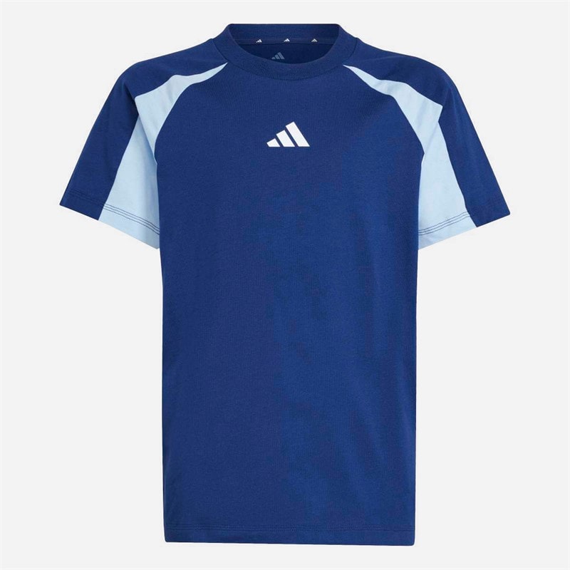 adidas Junior Drenge sæsonens basale tøj farveblok t shirt Dark Blue/Glow Blue/Hvid
