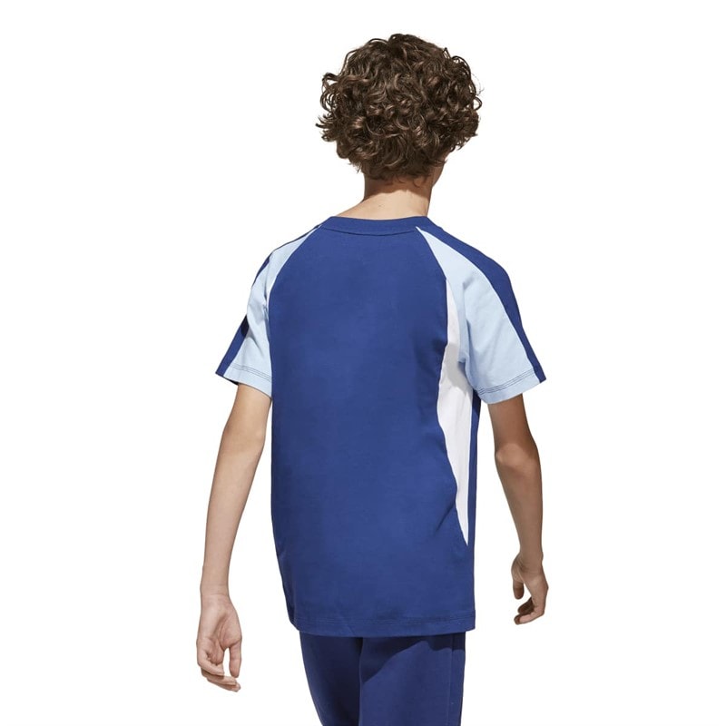 adidas Junior Drenge sæsonens basale tøj farveblok t shirt Dark Blue/Glow Blue/Hvid - Billede 3