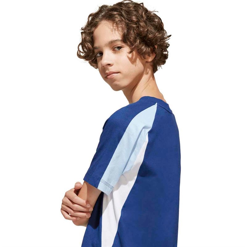 adidas Junior Drenge sæsonens basale tøj farveblok t shirt Dark Blue/Glow Blue/Hvid - Billede 5