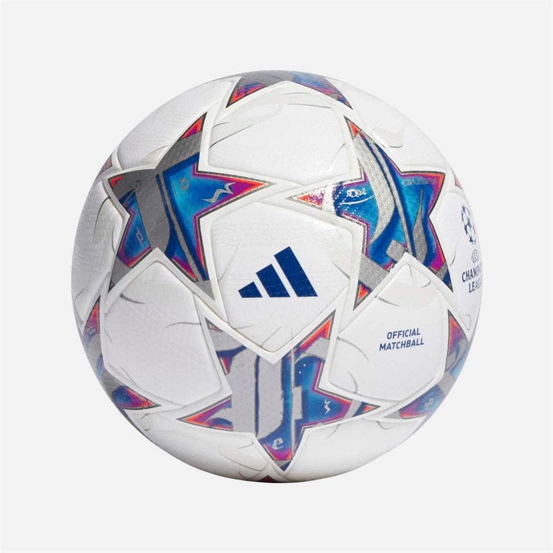 adidas UEFA Champions League 23/24 Officiel Pro Match Fodbold (FIFA Kvalitet Pro Certificeret) Hvid/Silver Metallic/Bright Cyan/Royal Blue