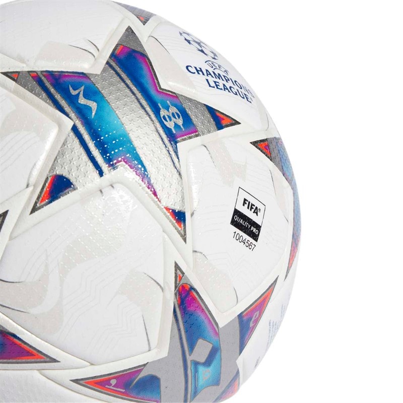 adidas UEFA Champions League 23/24 Officiel Pro Match Fodbold (FIFA Kvalitet Pro Certificeret) Hvid/Silver Metallic/Bright Cyan/Royal Blue - Billede 3