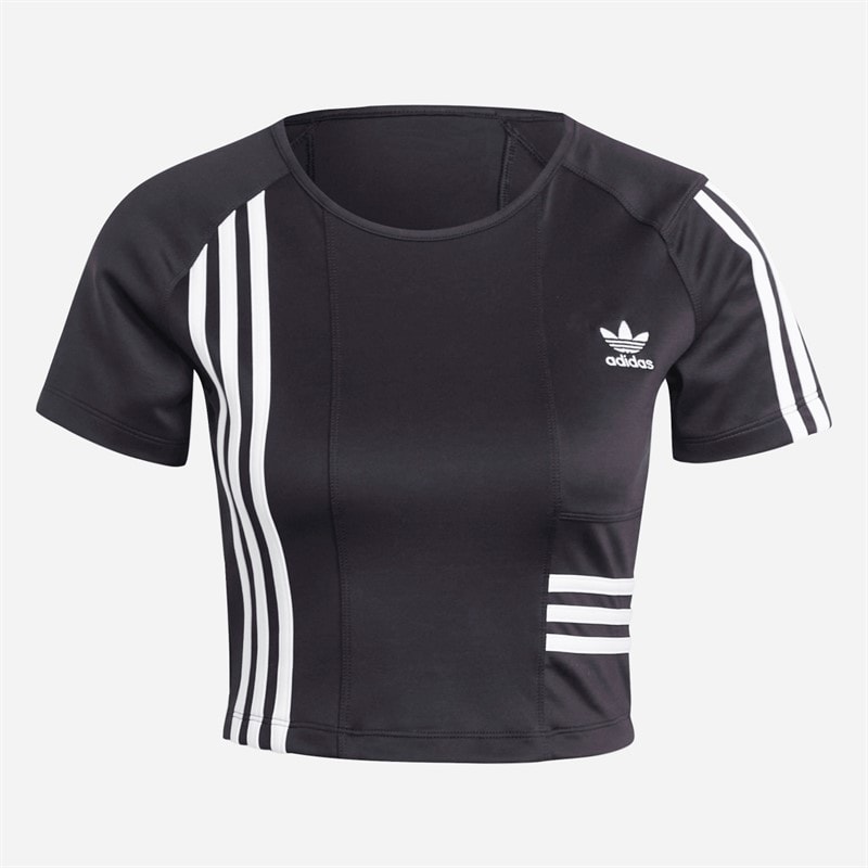 adidas Originals Dame 3 striber cropped t shirt Sort - Billede 1