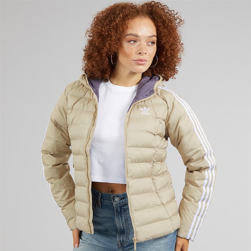 adidas Originals Dame Adicolor Vatteret Jakke Wonder Beige/Grøn/Preloved Rubinrød - Billede 3