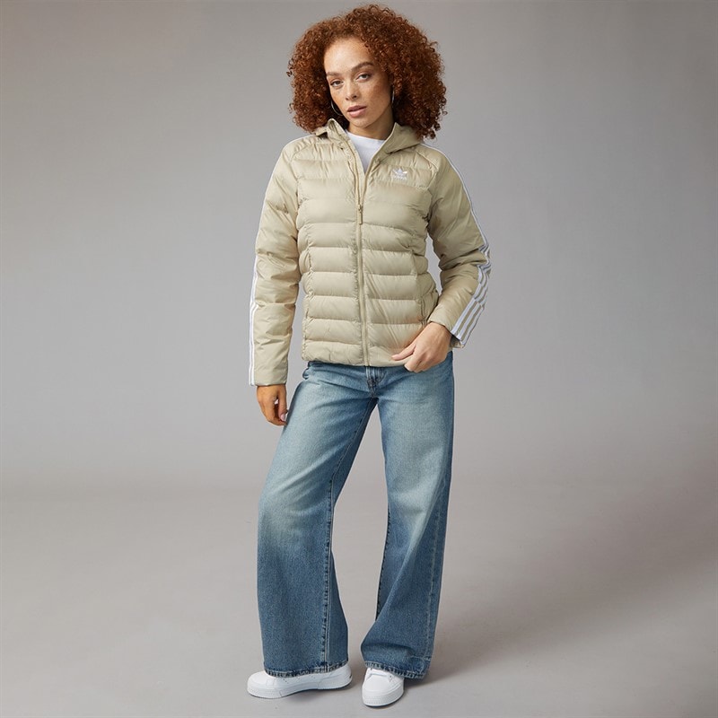 adidas Originals Dame Adicolor Vatteret Jakke Wonder Beige/Grøn/Preloved Rubinrød - Billede 4