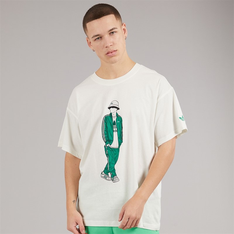 adidas Originals Herre GFX Trefoil Logo T Shirt Off White - Billede 1