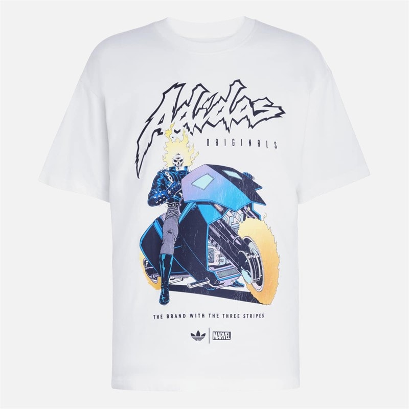 adidas Originals Herre X Marvel Ghost Rider Oversized T-Shirt Cream White - Billede 1