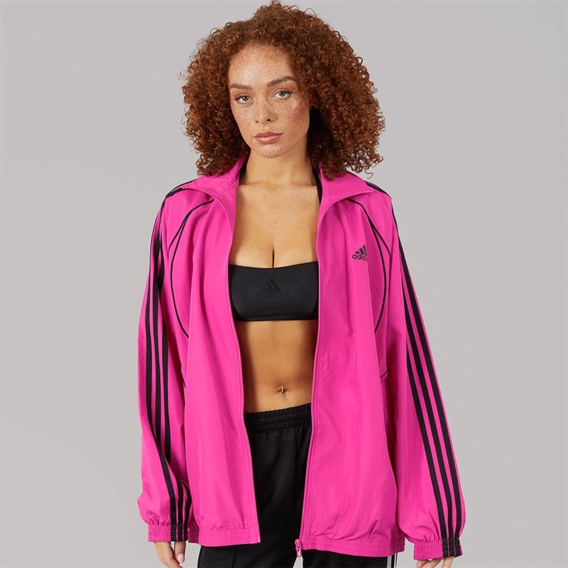 adidas Originals Dame Teamgeist Adicolor Oversized Vævet Lynlås Track Top Semi Lucid Fuchsia/Sort