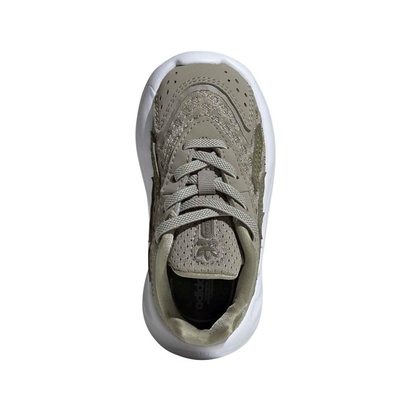 adidas Originals Baby Ozelia Elastisk Snørebånd Træningssko Silver Pebble/Focus Olive/Cloud White - Billede 4