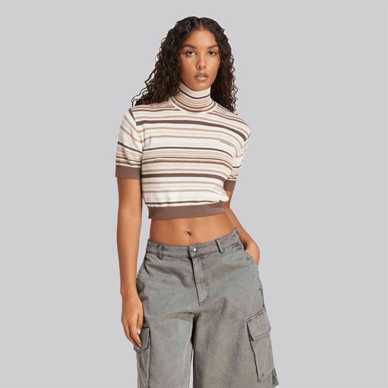 adidas Originals Dame stribet strikket cropped turtleneck top Earth Strata/Warm Sandstone/Sand Strata/Off White