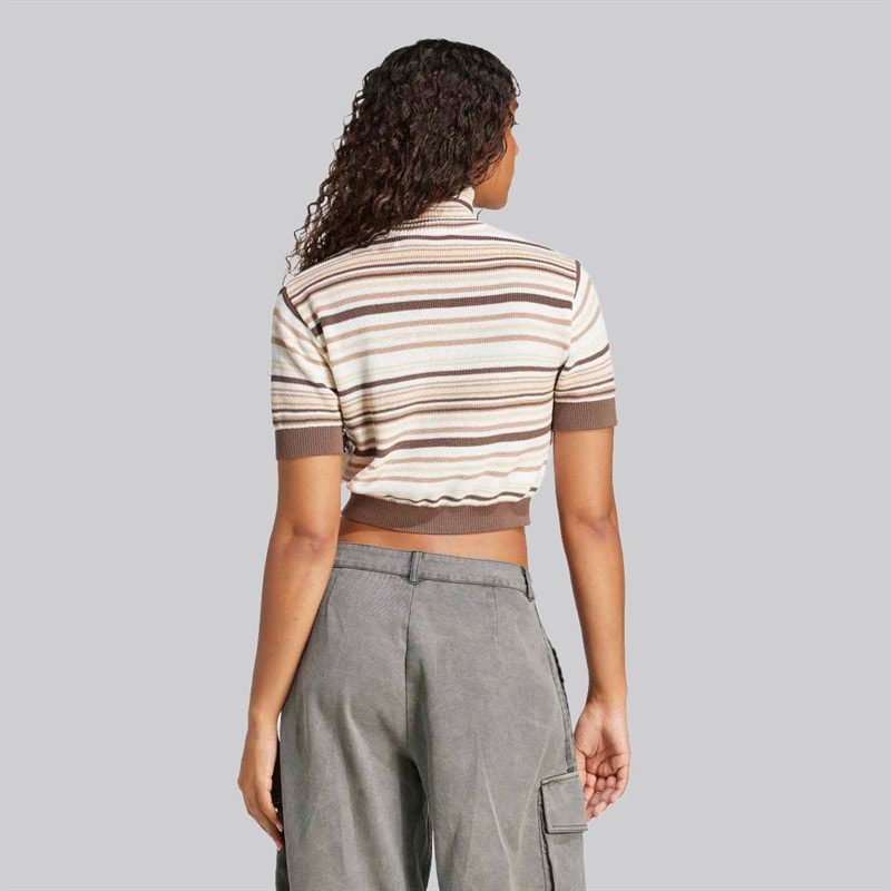 adidas Originals Dame stribet strikket cropped turtleneck top Earth Strata/Warm Sandstone/Sand Strata/Off White - Billede 2