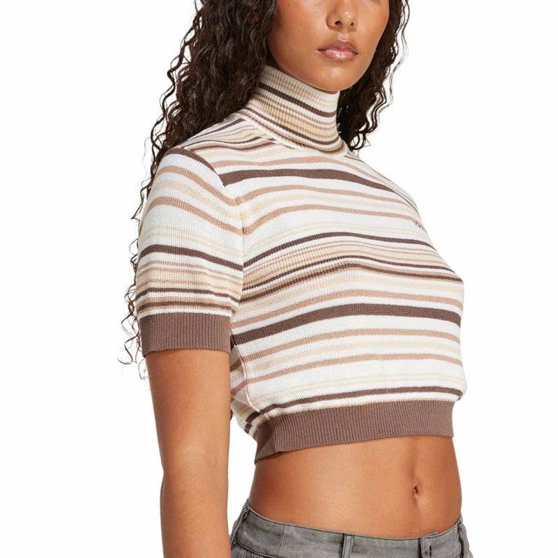 adidas Originals Dame stribet strikket cropped turtleneck top Earth Strata/Warm Sandstone/Sand Strata/Off White - Billede 3